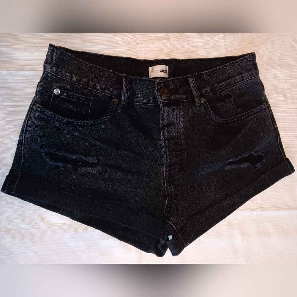 Amuse Society Black Button Fly Jean Shorts Frayed Hem - Size 29